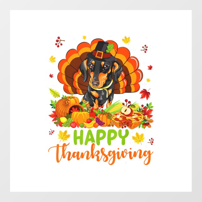 Happy Thanksgiving Dachshund Dog Turkey Dog Lover  Wall Decal (Front)