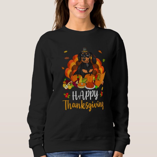 Happy Thanksgiving Dachshund Dog Turkey Pet Sweatshirt (Front)
