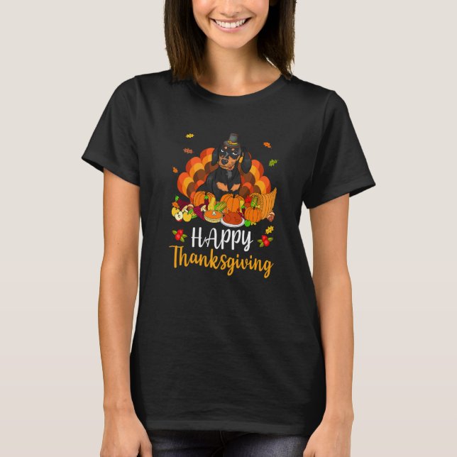 Happy Thanksgiving Dachshund Dog Turkey Pet T-Shirt (Front)