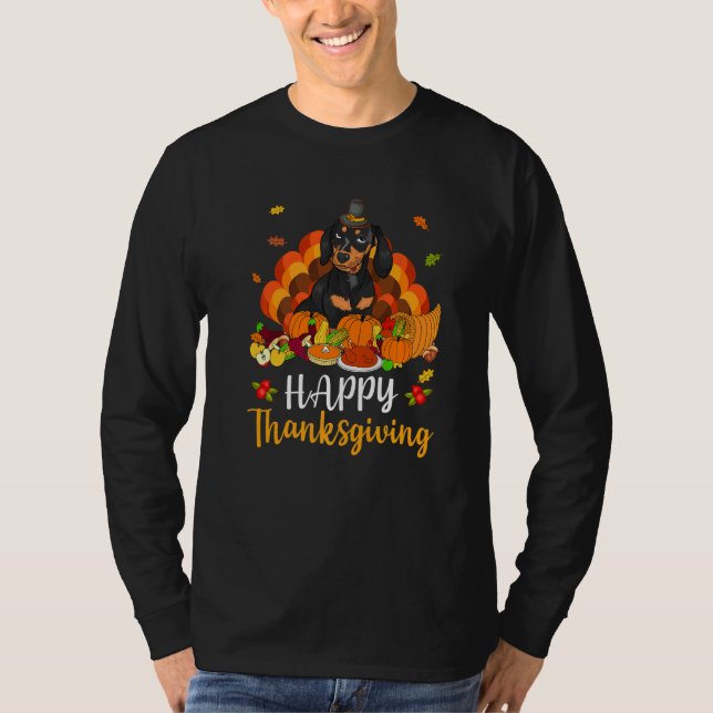 Happy Thanksgiving Dachshund Dog Turkey Pet T-Shirt (Front)