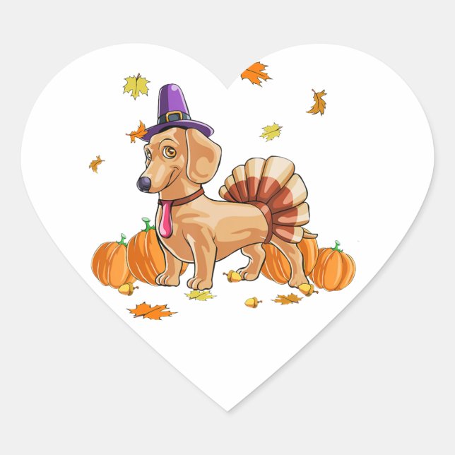Happy Thanksgiving Dachshund Turkey Costume T  Fun Heart Sticker (Front)