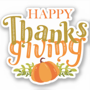 Happy Thanksgiving Dark Brown Fall Yellow Pumpkin Sticker