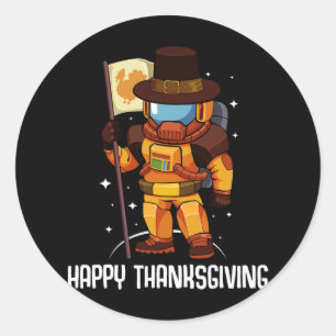 Happy Thanksgiving Day Astronaut Turkey Flag Fall  Classic Round Sticker