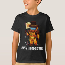 Happy Thanksgiving Day Astronaut Turkey Flag Fall T-Shirt