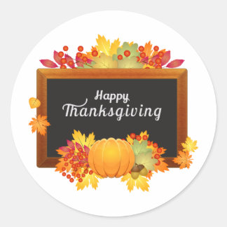 Happy Thanksgiving Day autumn color leaves Classic Round Sticker