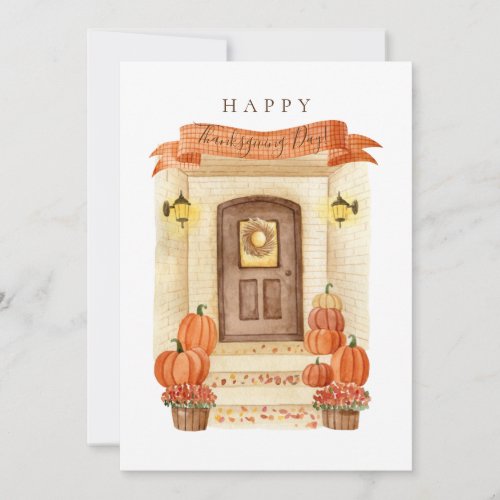 Happy Thanksgiving Day Autumn House Door Pumpkin Holiday Card