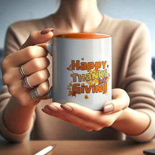 Happy Thanksgiving day Calligraphy Maple Leaves Mug