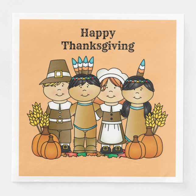 Happy Thanksgiving Day Children Paper Dinner Napkins (Front)