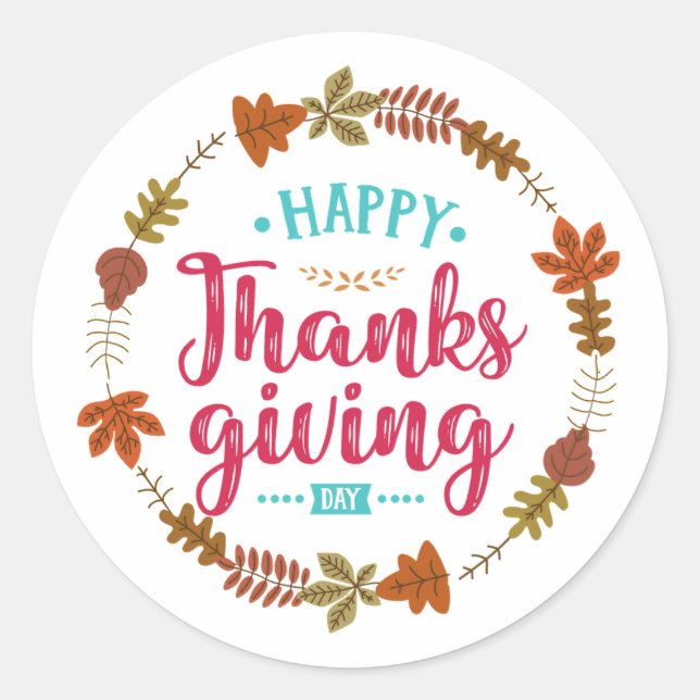 Happy Thanksgiving Day Classic Round Sticker (Front)