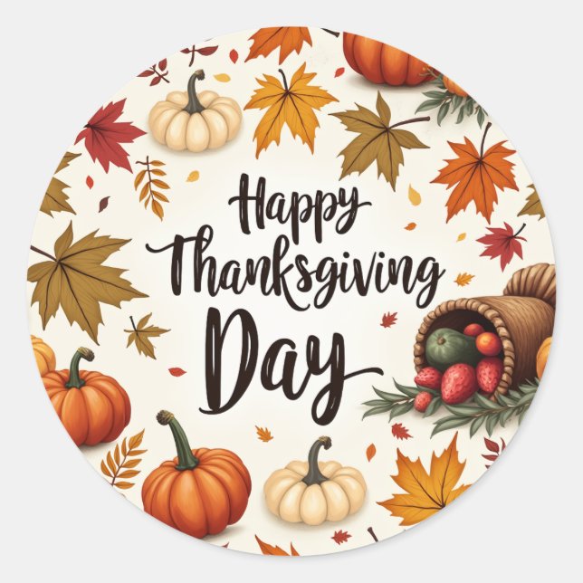Happy Thanksgiving Day Classic Round Stickers (Front)
