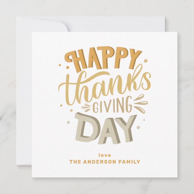 Happy Thanksgiving Day. Cute fall orange lettering Holiday Card (Front)