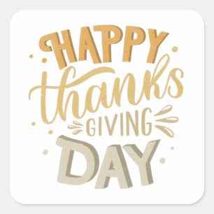 Happy Thanksgiving Day. Cute fall orange lettering Square Sticker