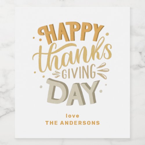 Happy Thanksgiving Day Cute lettering typography Wine Label