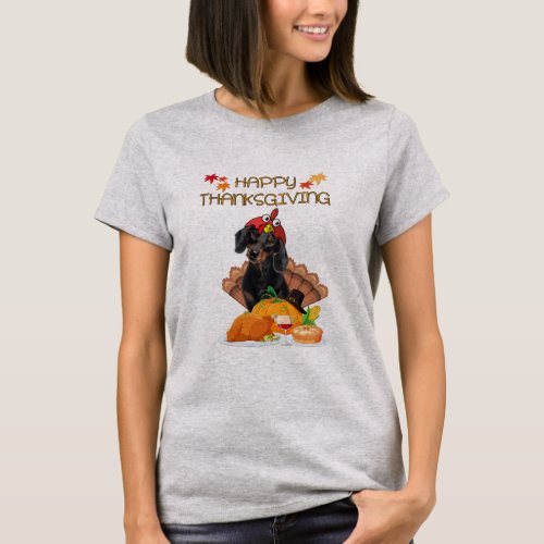 Happy Thanksgiving Day Dachshund Gift Dog Funny T_Shirt