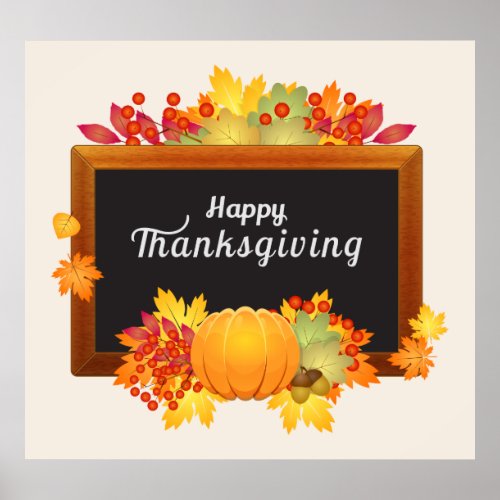 Happy Thanksgiving Day fall color leaves Poster