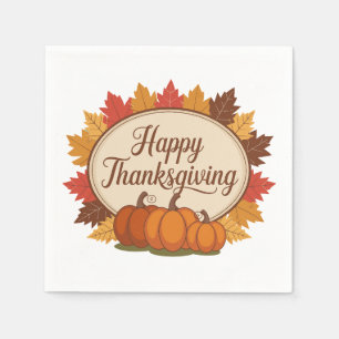 Happy Thanksgiving Day Fall Holiday Turkey Dinner Napkins