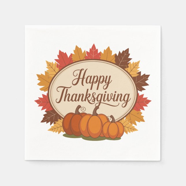 Happy Thanksgiving Day |Fall Holiday Turkey Dinner Napkins (Front)