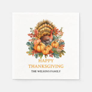 Happy Thanksgiving Day  Fall Holiday Turkey Dinner Napkins