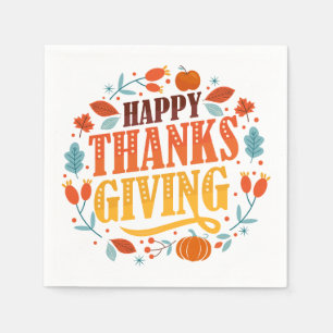 Happy Thanksgiving Day  Fall Holiday Turkey Dinner Napkins