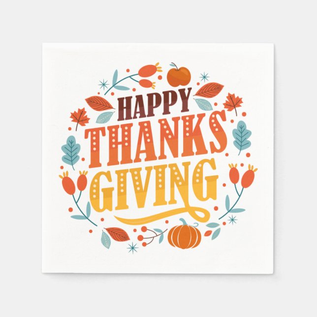 Happy Thanksgiving Day |Fall Holiday Turkey Dinner Napkins (Front)