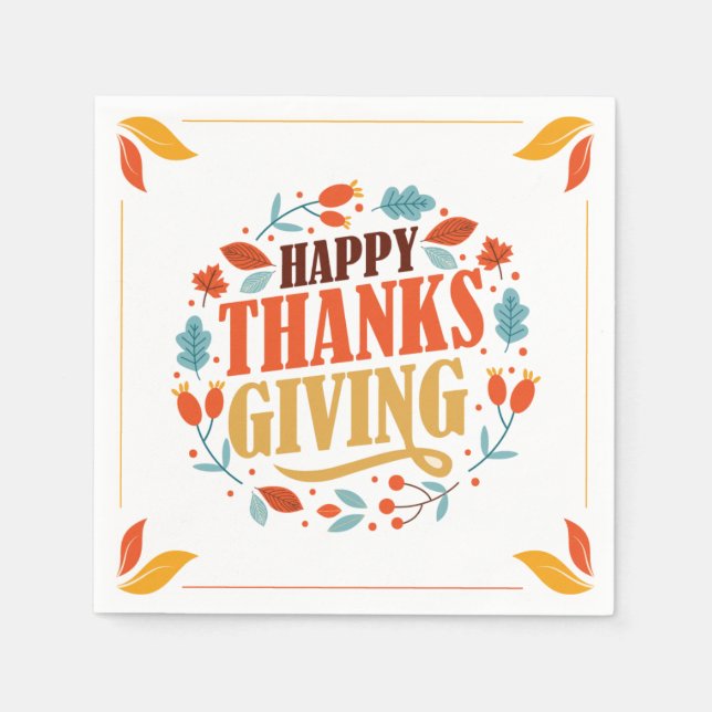 Happy Thanksgiving Day |Fall Holiday Turkey Dinner Napkins (Front)