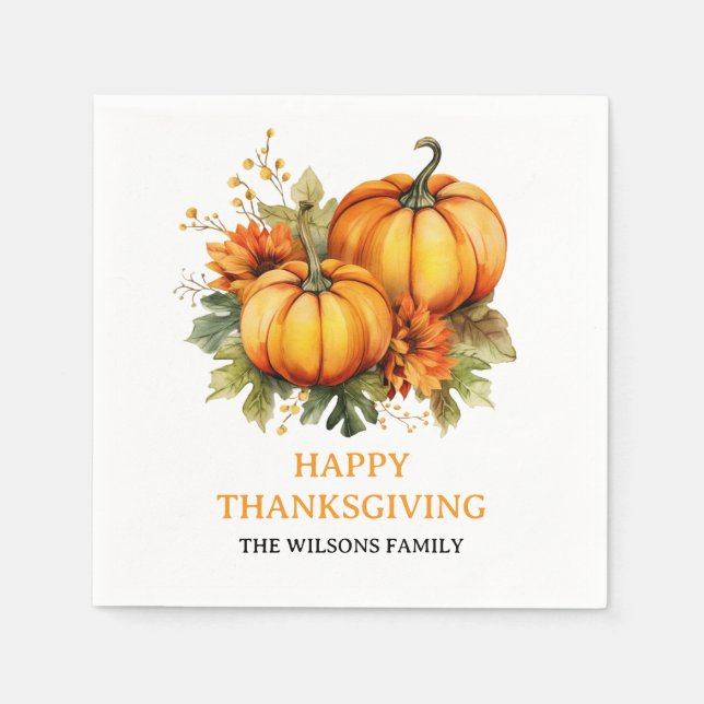 Happy Thanksgiving Day |Fall Holiday Turkey Dinner Napkins (Front)