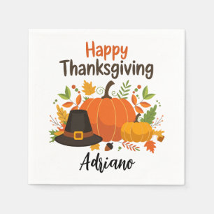 Happy Thanksgiving Day Fall Holiday Turkey Dinner Napkins