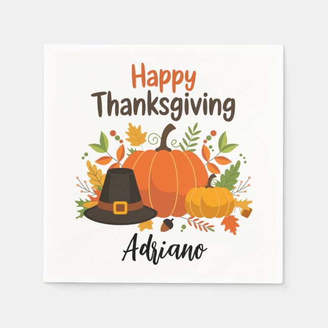 Happy Thanksgiving Day |Fall Holiday Turkey Dinner Napkins (Front)