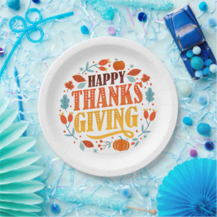 Happy Thanksgiving Day Fall Holiday Turkey Dinner Paper Plates