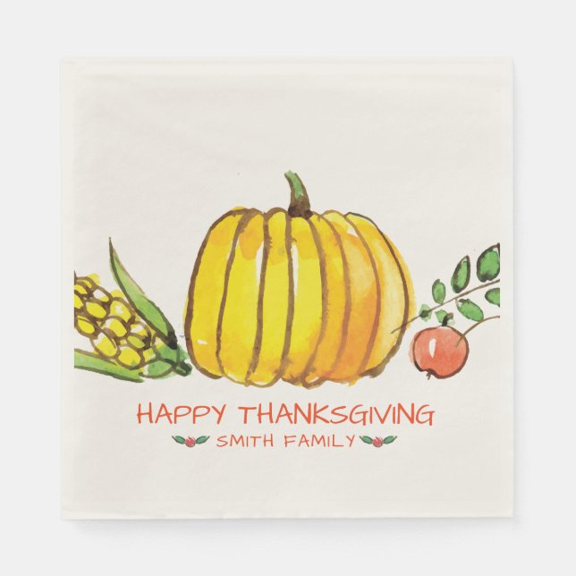 Happy Thanksgiving Day Family Dinner Celebration Napkins (Front)