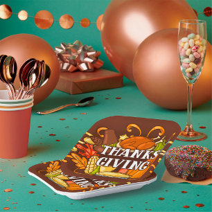 Happy Thanksgiving Day Food Paper Plates