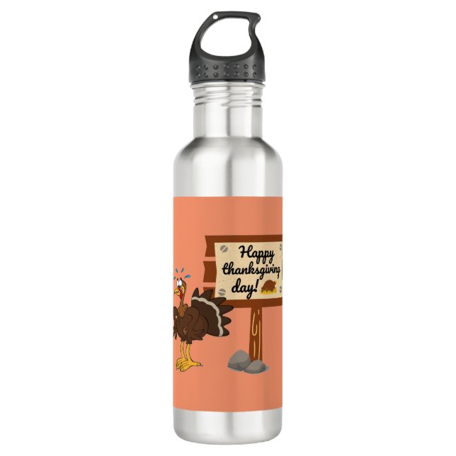 Happy Thanksgiving Day Funny Stainless Steel Water Bottle (Front)