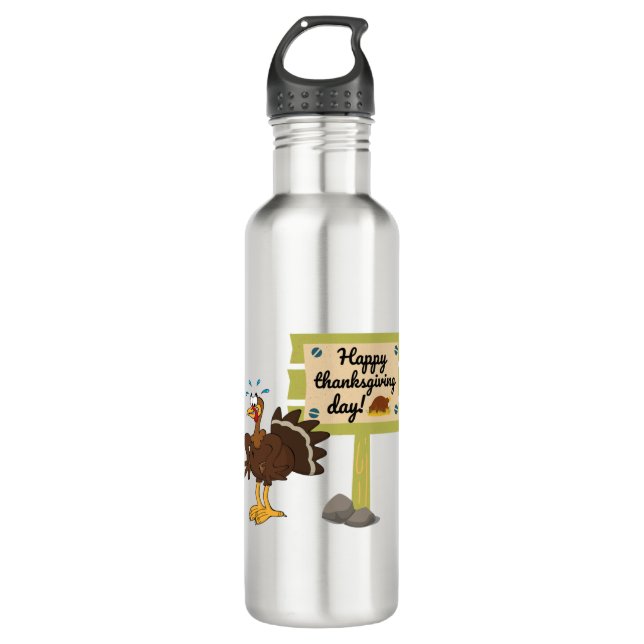 Happy Thanksgiving Day Funny Stainless Steel Water Bottle (Front)
