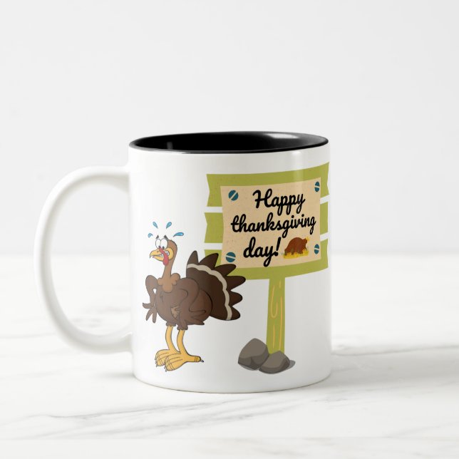 Happy Thanksgiving Day Funny Two-Tone Coffee Mug (Left)