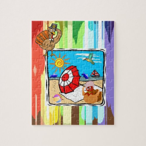 Happy Thanksgiving Day Jigsaw Puzzle Beach Turkey Jigsaw Puzzle