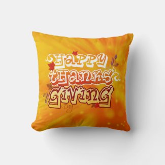 Happy thanksgiving day orange Throw Pillow