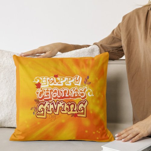 Happy thanksgiving day orange Throw Pillow
