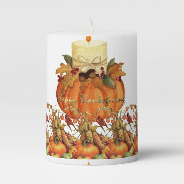 Happy Thanksgiving Day Pilar Candle (Front)