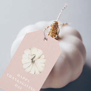 Happy Thanksgiving Day Pink & White Pumpkin Gift Tags
