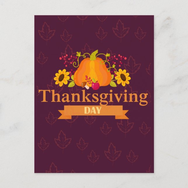 Happy Thanksgiving Day Pumpkin with Flowers  Holiday Postcard (Front)