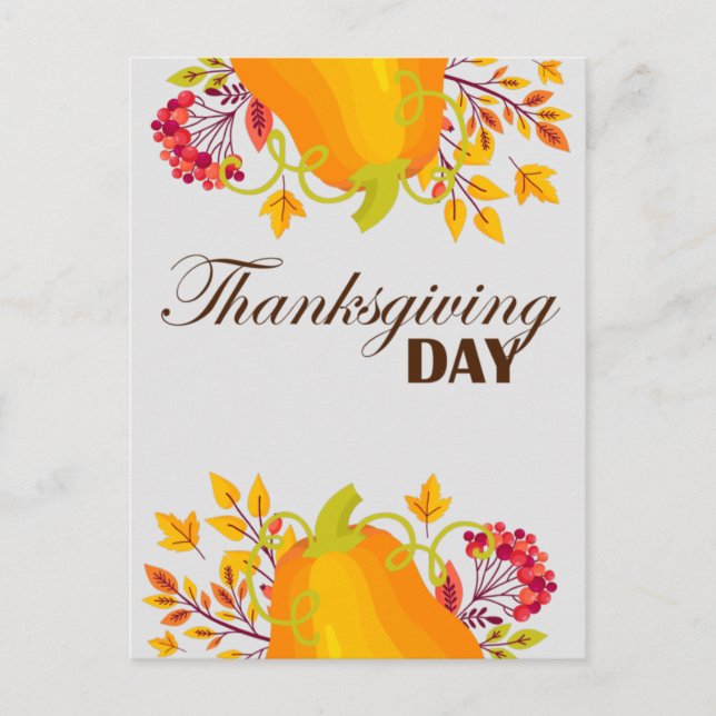 Happy Thanksgiving Day Pumpkin with Leaves Fall Holiday Postcard (Front)
