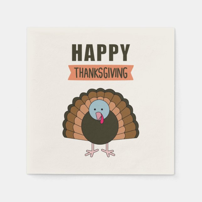 Happy Thanksgiving Day Turkey Grateful Holiday Napkins (Front)