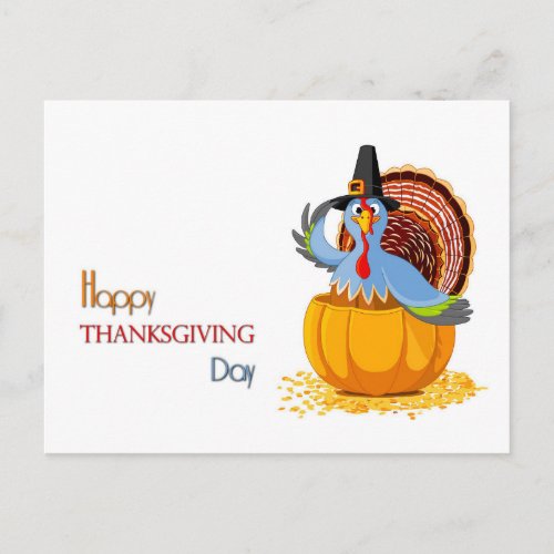 Happy Thanksgiving Day Turkey in pumpkin Postcard