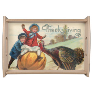Happy Thanksgiving Day! (Vintage Americana) Serving Tray