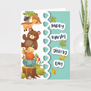 Happy Thanksgiving Day with Chipmunk & Bear Card
