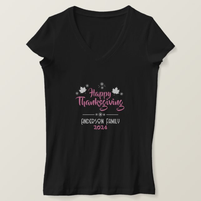 Happy Thanksgiving Day with Family Name & Year T-Shirt (Design Front)