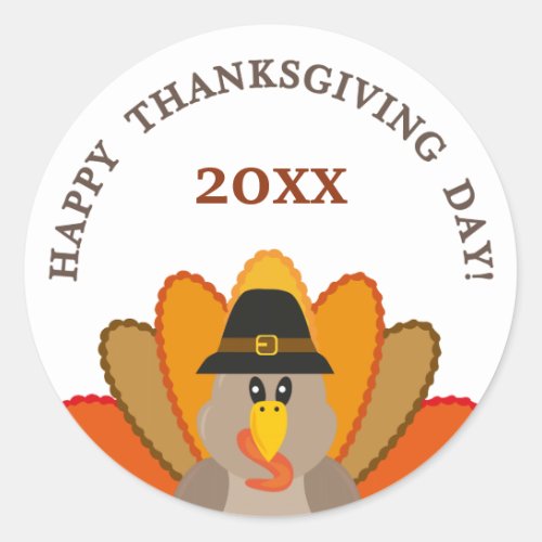 Happy Thanksgiving day year turkey funny Classic Round Sticker