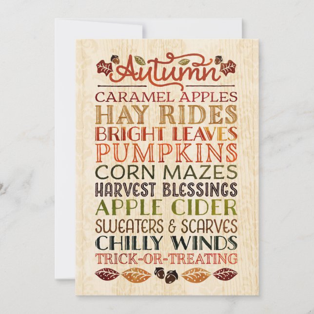Happy Thanksgiving Descriptive words Autumn Invitation (Front)