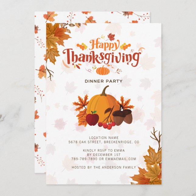 Happy Thanksgiving Dinner Autumn Wreath Invitation (Front/Back)