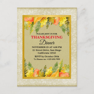 Happy Thanksgiving Dinner Colorful Leaves Holiday Postcard